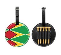 WXZYFP Flag of Guyana Black Single-sided printed PU leather golf tee storage bag, 5-tack design with a 20cm belt clip.