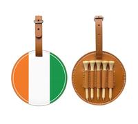 WXZYFP Flag of Ivory Coast Brown Single-sided printed PU leather golf tee storage bag, 5-tack design with a 20cm belt clip.