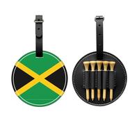 WXZYFP Flag of Jamaica Black Single-sided printed PU leather golf tee storage bag, 5-tack design with a 20cm belt clip.