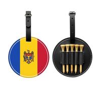 WXZYFP Flag of Moldova Black Single-sided printed PU leather golf tee storage bag, 5-tack design with a 20cm belt clip.