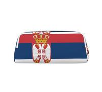 WXZYFP Flag of Serbia The pencil case is made of cross-grain leather (PVC), 100% polyester lining, and full-screen printing