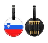WXZYFP Flag of Slovenia Black Single-sided printed PU leather golf tee storage bag, 5-tack design with a 20cm belt clip.