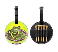 WXZYFP Frog in a pond Black Single-sided printed PU leather golf tee storage bag, 5-tack design with a 20cm belt clip.