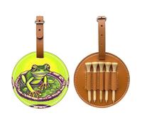 WXZYFP Frog in a pond Brown Single-sided printed PU leather golf tee storage bag, 5-tack design with a 20cm belt clip.