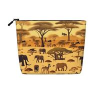 WXZYFP Full-print 100% polyester single-layer imitation linen cosmetic bag, suitable for daily travelAfrican grassland animals