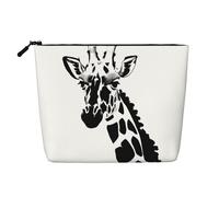 WXZYFP Full-print 100% polyester single-layer imitation linen cosmetic bag, suitable for daily travelBlack and white giraffe