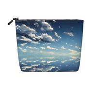 WXZYFP Full-print 100% polyester single-layer imitation linen cosmetic bag, suitable for daily travelBlue sky and white clouds