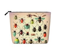 WXZYFP Full-print 100% polyester single-layer imitation linen cosmetic bag, suitable for daily travelCartoon small insects