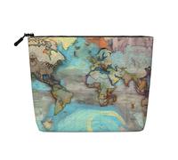 WXZYFP Full-print 100% polyester single-layer imitation linen cosmetic bag, suitable for daily travelCartoon world map