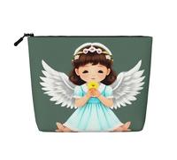 WXZYFP Full-print 100% polyester single-layer imitation linen cosmetic bag, suitable for daily travelCute little angel