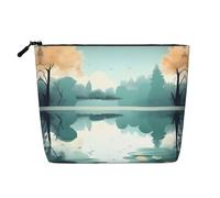 WXZYFP Full-print 100% polyester single-layer imitation linen cosmetic bag, suitable for daily travelFallen leaves on a tranquil lake