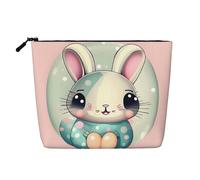 WXZYFP Full-print 100% polyester single-layer imitation linen cosmetic bag, suitable for daily travelPink cartoon bunny