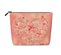 WXZYFP Full-print 100% polyester single-layer imitation linen cosmetic bag, suitable for daily travelRed Heart Flowers