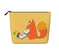 WXZYFP Full-print 100% polyester single-layer imitation linen cosmetic bag, suitable for daily travelSunflower seeds and foxes