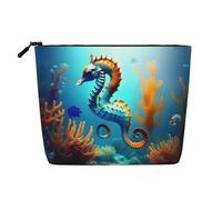 WXZYFP Full-print 100% polyester single-layer imitation linen cosmetic bag, suitable for daily travelSeabed coral seahorse