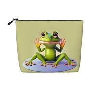 WXZYFP Full-print 100% polyester single-layer imitation linen cosmetic bag, suitable for daily travelThe funny frog doing yoga