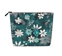 WXZYFP Full-print 100% polyester single-layer imitation linen cosmetic bag, suitable for daily travelTeal Grey and White Floral