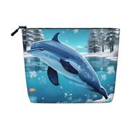 WXZYFP Full-print 100% polyester single-layer imitation linen cosmetic bag, suitable for daily travelwinter the dolphin