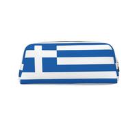 WXZYFP Greek flag The pencil case is made of cross-grain leather (PVC), 100% polyester lining, and full-screen printing