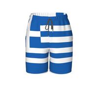 WXZYFP Greek Flag Youth Beach Pants, Soft and Breathable, with Drawstring Waist, Suitable for Sports and Leisure., Black, Medium Short