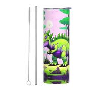 WXZYFP Green dinosaur 20oz straight straw cup (with straw) has certain heat preservation and cold preservation effects.