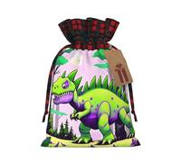WXZYFP Green dinosaur Colorblock linen drawstring gift bag, 100% polyester, suitable for Christmas gift packaging