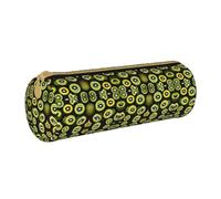WXZYFP Green kiwi Environmentally friendly cross-grain leather pencil case, lightweight and portable, suitable for daily use.