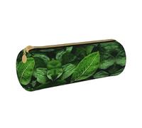 WXZYFP Green Leaf Nature Environmentally friendly cross-grain leather pencil case, lightweight and portable, suitable for daily use.