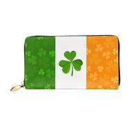 WXZYFP irish flag Leather long wallet, double-sided printing, microfiber leather material, unisex, waterproof and durable, Black, One Size