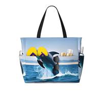 WXZYFP Jumping up dolphins It is a large-capacity beach travel bag made of 100% polyester and has 7 pockets that can hold a lot of items.