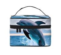 WXZYFP Jumping up dolphins Multifunctional portable cosmetic bag with internal and external layered design, easy to organize various supplies.