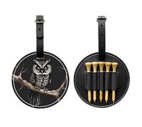 WXZYFP Late Night Owl Black Single-sided printed PU leather golf tee storage bag, 5-tack design with a 20cm belt clip.