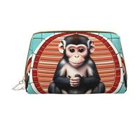 WXZYFP Leather portable cosmetic bag, zipper closure to take items, suitable for storage at home and travelThe silent monkey, White, One Size