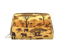 WXZYFP Leather portable cosmetic bag, zipper closure to take items, suitable for storage at home and travelAfrican grassland animals, White, One Size