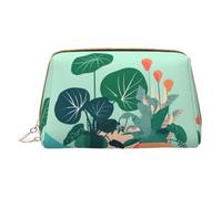 WXZYFP Leather portable cosmetic bag, zipper closure to take items, suitable for storage at home and travelIndoor cartoon potted green plants