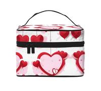 WXZYFP Little Red Heart Multifunctional portable cosmetic bag with internal and external layered design, easy to organize various supplies.