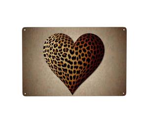 WXZYFP Love heart shaped leopard texture Metal decorative painting 12 * 8 inches suitable for bars, cafes, industrial style restaurants and other places