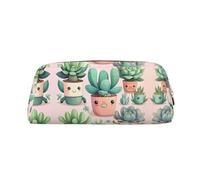 WXZYFP Lovely succulent plants The pencil case is made of cross-grain leather (PVC), 100% polyester lining, and full-screen printing