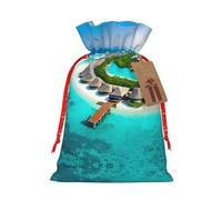 WXZYFP Maldives Scenery Linen drawstring gift bag, Christmas, birthday, party gift packaging, easy to wash