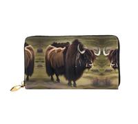 WXZYFP Mighty Highland Yak Leather long wallet, double-sided printing, microfiber leather material, unisex, waterproof and durable, Black, One Size