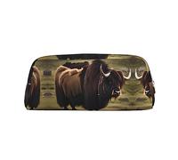 WXZYFP Mighty Highland Yak The pencil case is made of cross-grain leather (PVC), 100% polyester lining, and full-screen printing