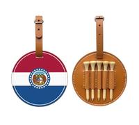 WXZYFP Missouri State Flag Brown Single-sided printed PU leather golf tee storage bag, 5-tack design with a 20cm belt clip.
