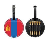 WXZYFP Mongolian flag Black Single-sided printed PU leather golf tee storage bag, 5-tack design with a 20cm belt clip.