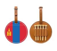 WXZYFP Mongolian flag Brown Single-sided printed PU leather golf tee storage bag, 5-tack design with a 20cm belt clip.