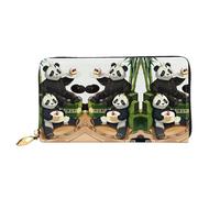 WXZYFP pandas of Father and son Leather long wallet, double-sided printing, microfiber leather material, unisex, waterproof and durable, Black, One Size