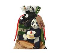 WXZYFP pandas of Father and son Linen drawstring gift bag, Christmas, birthday, party gift packaging, easy to wash