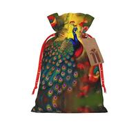 WXZYFP Peacock flowers Linen drawstring gift bag, Christmas, birthday, party gift packaging, easy to wash