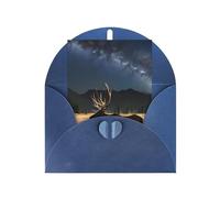 WXZYFP Pearlescent paper greeting cards with envelopes, double-sided pearlescent, suitable for holiday greetings and invitationsElk in the meadow Blue