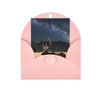 WXZYFP Pearlescent paper greeting cards with envelopes, double-sided pearlescent, suitable for holiday greetings and invitationsElk in the meadow Pink
