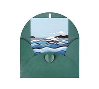 WXZYFP Pearlescent paper greeting cards with envelopes, double-sided pearlescent, suitable for holiday greetings and invitationsWaves lapping at the rocks Dark Green